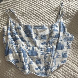 Blue and White Toile Corset Cami Top
